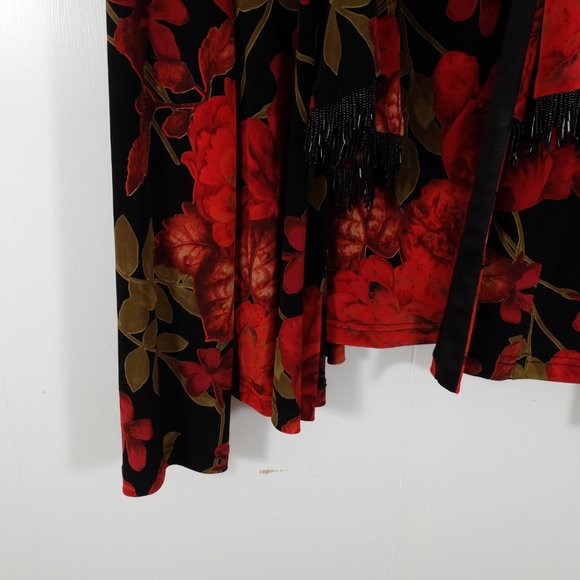 Vintage Blazer Tank Top Set Womens 12 Black Red Floral Lightweight Beads 70s 80s - Picture 3 of 10